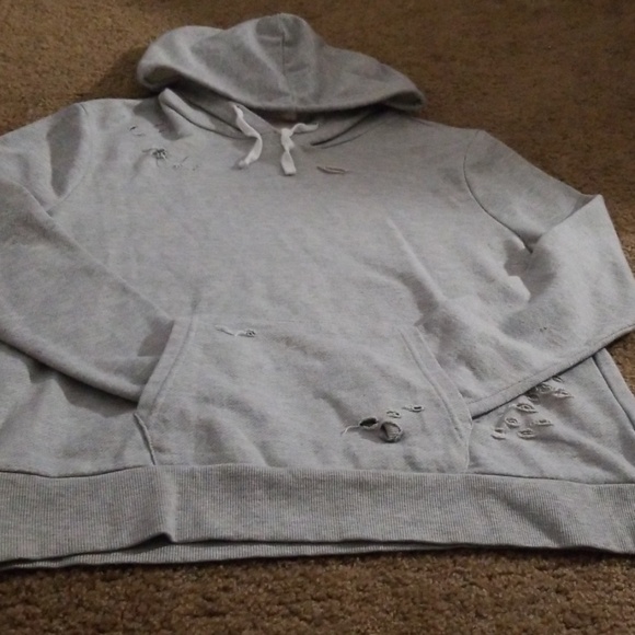 Grey Hoodie w/rips - Picture 2 of 2